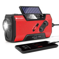 RunningSnail Solar Crank NOAA Weather Radio for Emergency with AM/FM, Flashlight, Reading Lamp and 2000mAh Power Bank (Red)