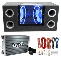 Pyramid BNPS122 12"1200W Car Audio Subwoofer + Box + 1500W Mono Amp + Amp Kit
