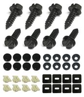 Black License Plate Screws Fastener Kit - Stainless Steel Screws, Nylon Screw Inserts, Black Screw Covers and Anti-Rattle Foam Pads for Fastening License Plates, Frames and Covers