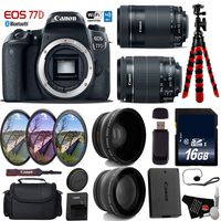 Canon EOS 77D DSLR Camera with 18-55mm is STM Lens & 55-250mm is STM Lens + UV FLD CPL Filter Kit + Wide Angle & Telephoto Lens + Camera Case + Tripod + Card Reader - International Version