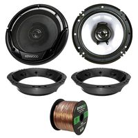 2X Kenwood KFC-1665S 6.5 Black Sport Series 2-Way Flush Mount Coaxial Speakers, Speaker Adapter, 16-Gauge 50 Ft Speaker Wire (Select '98-2013 Harley Davidson)