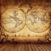 8x8FT Laeacco Vinyl Retro Photography Background Retrospect Vintage Nautical Map World Classical Stripes Wood Floor Whimsical Fun Backdrop Personal Portraits 2.5(W) x2.5(H) m Photo Studio Props