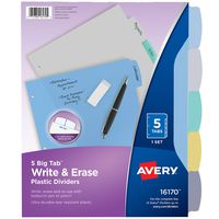 Avery 5-Tab Plastic Binder Dividers, Write & Erase Multicolor Big Tabs, 1 Set (16170)