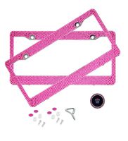 BLVD-LPF Hot Pink Crystal Rhinestone License Plate ABS Chrome Frame with Crystal Screw Caps - Set of 2 Frames