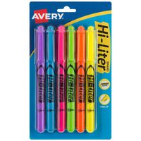 Avery Hi-Liter Pen-Style Highlighters, Smear Safe Ink, Chisel Tip, 6 Assorted Color Highlighters (23565)