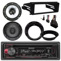 Kenwood KDC168U CD Stereo Audio Receiver - Bundle Combo with 2X Kenwood 6.5" Inch Black Coaxial Speakers W/Adapter Brackets + Radio Dash Kit for 1998-2013 Harley Motorcycle Bikes
