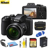 Nikon COOLPIX B600 Digital Camera (Black)(International Model) w/ 128GB Mem. Card, 2 Extra Batteries, Case, Hand-Strap + Cleaning Kit