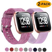Welltin 2 Pack Bands Compatible with Fitbit Versa/Fitbit Versa 2 / Fitbit Versa Lite for Women Men, Breathable Woven Fabric Strap, Adjustable Replacement Wristband for Fitbit Versa Smart Watch
