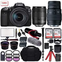 Canon EOS 90D DSLR Camera with EF-S 18-135mm f/3.5-5.6 is USM + Sigma 70-300mm f/4-5.6 DG Macro Lens for Canon EOS & All-in-One Professional Travel Bundle