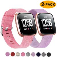 Welltin 2 Pack Bands Compatible with Fitbit Versa/Fitbit Versa 2 / Fitbit Versa Lite for Women Men, Breathable Woven Fabric Strap, Adjustable Replacement Wristband for Fitbit Versa Smart Watch