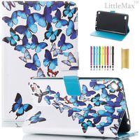 Fire 7 Case,LittleMax Smart PU Synthetic Leather Case Flip Cover with Auto Wake/Sleep for Amazon Kindle Fire 7 Inch 7th Gen 2017 Release & 5th Gen Release 2015 with Free Stylus-03 Blue Butterfly