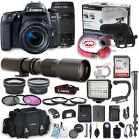 Canon EOS 77D DSLR Camera Bundle with Canon 18-55mm STM Lens + Canon 75-300mm Lens + 500mm Preset Lens + Professional Video Accessory Bundle Includes ECKO Headphones, Microphone, LED Light and More