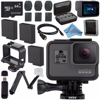 GoPro HERO6 Black CHDHX-601 + 64GB microSDXC + Battery for Gopro Hero + GoPro 3-Way + Micro HDMI Cable + Case for GoPro HERO4 and GoPro Accessories + Card Reader + Memory Card Wallet Bundle