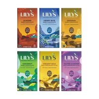 Lily's Chocolate Variety 6 Pack | Stevia Sweetened, No Added Sugar, Low- Carb, Keto Friendly | 6 Flavors, 1 Bar each | Sampler, Gift Set