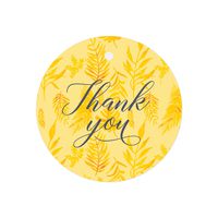 Andaz Press Tropical Bulk Round Circle Thank You Gift Tags, 2-inch, Nalani Yellow Hawaiian Background Leaves, 48-Pack Colored Birthday Baby Shower Wedding Party Decorations Stationary Supplies