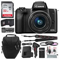 Canon EOS M50 Mirrorless Digital Camera with EF-M 15-45mm Lens (Black) and 32GB Card + Basic Photo Travel Bundle