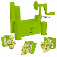 Brieftons Tri-Blade Spiralizer: Strongest-and-Heaviest Duty Vegetable Spiral Slicer, Best Veggie Pasta Spaghetti Maker for Low Carb/Paleo/Gluten-Free Meals, With 3 Exclusive Recipe eBooks - Green