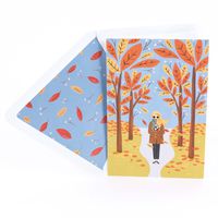 Hallmark Signature Thanksgiving Card (Girl with Coffee in Fall Scene)