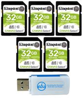 Kingston 32GB SD Memory Card (5 Pack Bundle) Canvas Select SDHC Card Class 10 UHS-1 (SDS/32GB) Plus (1) Everything But Stromboli (TM) SD & Micro Card Reader