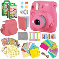 Fujifilm Instax Mini 9 Flamingo Pink Instant Camera Kit - 40 Film Sheets, Carrying Case, Photo Album, Assorted Frames, Stickers and Accessories - Built-in Flash and Batteries Included