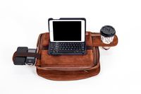 TaboLap Laptop Bag Converts to a Lap Desk Genuine Brown Suede Computer Bag Doubles as a Lapdesk with Bottle or Cup Holder, 2 Retractable Trays to Store Snacks, Gadgets, and as Mouse Pad. 14 Inches