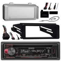 Kenwood KDC168U Radio USB AUX CD Player Receiver W/ Cover - Bundle With Install Dash Kit + Handle Bar Control + Enrock Antenna for 98 2013 Harley Touring Flht Flhx Flhtc Motorcycle Bike