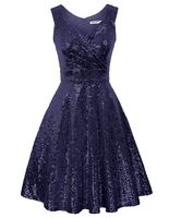 GRACE KARIN Sleeveless V-Neck Bridesmaid Swing Dress Knee Length Size M Navy Blue CL061-4