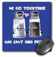 3dRose We Go Together Like Salt and Pepper, Cute Smiling Cartoon Condiments Shakers in Love, Navy Blue Mouse Pad (mp_58328_1)