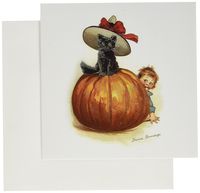 3dRose Brundage - Pumpkin, Cat and Boy - Greeting Cards, 6 x 6 inches, set of 6 (gc_159933_1)