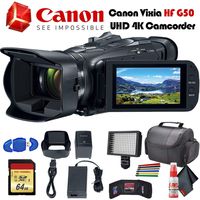Canon Vixia HF G50 UHD 4K Camcorder (Black) (3667C002) with Padded Case, LED Light, 64GB Memory Card and More Base Bundle