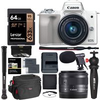 Canon EOS M50 Mirrorless Camera with 15-45mm Lens with Lexar 64GB U3 Memory Card and Accessory Bundle