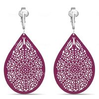 Aloha Earrings Lovely Victorian Filigree Clip On Earrings for Women Clip-ons, Lightweight Teardrop Leaf Dangle (Large Filigree- Magenta)