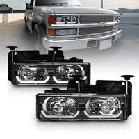 AmeriLite Black Replacement Headlights LED Halo Bar for Chevy/GMC Fullsize Truck SUV - Passenger and Driver Side