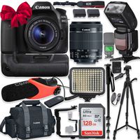 Canon EOS 80D DSLR Camera w/Canon 18-55mm STM Lens Kit + Pro Photo & Video Accessories Including 128GB Memory, Speedlight TTL Flash, Battery Grip, LED Light, Condenser Micorphone, 60" Tripod & More