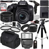 Canon EOS 800D DSLR Camera with 18-55mm is STM & 50mm f/1.8 STM Lens & Essential Accessory Bundle - Includes: SanDisk Ultra 32GB SDHC Memory Card + Wide Angle & Telephoto Lens Attachments + More