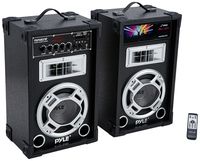Pyle Dual 800 Watt Powered PA Bluetooth Speaker System Disco Jam Two-Way DJ Speakers | karaoke machine | USB/SD Card Readers, FM Radio, 3.5 mm AUX Input (Active & Passive Speakers) (PSUFM837BT)