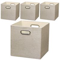 Posprica Collapsible Storage Cubes,11×11 Heavy Duty Fabric Stroage Bins,4pcs, Beige