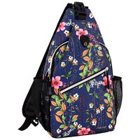 MOSISO 13 inch Sling Backpack, Outdoor Hiking Daypack Pattern One Shoulder Bag, Navy Blue Base Flower