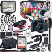 Canon EOS 77D DSLR Camera Premium Video Kit with Canon 18-55mm Lens + Sony Monitor Series Headphones + Video LED Light + 32gb Memory + Monopod + High End Accessory Bundle