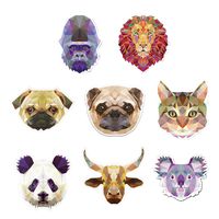 Shiny Bottle Sticker 8 pcs Mix Animal Faces Pack. Waterproof Vinyl Decorative Gorilla, Lion, Pug Dog, Cat, Panda, Cow, Koala, Designs for Laptop, Books, Tablet, Cars and Much More Decals