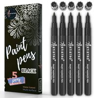 Black Paint pens for Rock Painting, Stone, Ceramic, Glass. Extra fine Point tip, Set of 5 Black Acrylic Paint Markers.