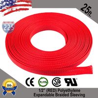 Wire Conduit 25 FT 1/2" Red Expandable Wire Cable Sleeving Sheathing Braided Loom Tubing US