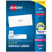 Avery Address Labels with Sure Feed for Laser Printers, 1" x 4", 5,000 Labels, Permanent Adhesive (5961), White