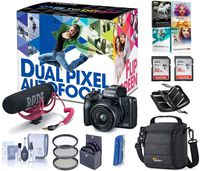 Canon EOS M50 Mirrorless Camera Video Creator Kit w/EF-M 15-45mm Lens, Black, Bundle with Rode VideoMic GO + Cam Bag + 32+16GB SD Card + Case + Reader + Filter Kit + PC Software Kit + Cleaning Kit
