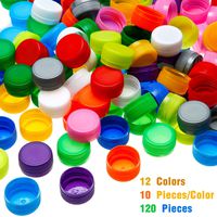 120 Pieces Plastic Bottle Caps Protection Bottle Lids Craft Bottle for Kids Craft Projects, Craft Scrapbooks (12 Colors)