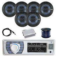 Pyle PLRMR23BTW Bluetooth Marine Receiver Stereo w/ 6.5" Marine Outdoor Speakers (3-Pairs), Pyle WP Amplifier BT,400W 4-Chan, Enrock Marine Antenna & Enrock Marine 50' 16G Speaker Wire