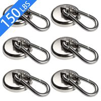 6Pack Magnetic Hooks Heavy Duty Neodymium Magnet with Swiveling Carabiner Magnet Snap Hook for Indoor/Outdoor Hanging Bag Kitchen Garage Magnet Type Cruise Ship Magnetic Hook
