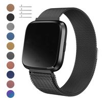 Meikeio Metal Replacement Bands Compatible for Fitbit Versa/Versa Lite Edition/Versa 2, Stainless Steel Metal Bracelet(Black,Large)