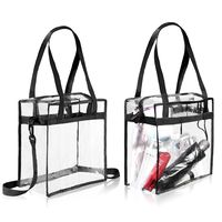 BAGAIL NFL and PGA Stadium Approved Clear Tote Bag with Zipper Closure Crossbody Messenger Shoulder Bag with Adjustable Strap(12 Inch X 12 Inch X 6 Inch,Black,2 Bags)