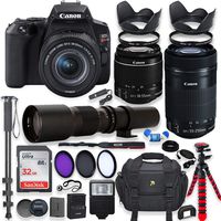 Canon EOS Rebel SL3 DSLR Camera with 18-55mm STM Lens Bundle + Canon EF-S 55-250mm f/4-5.6 is STM Lens and 500mm Preset Lens + 32GB Memory + Filters + Monopod + Spider Tripod + Professional Bundle
